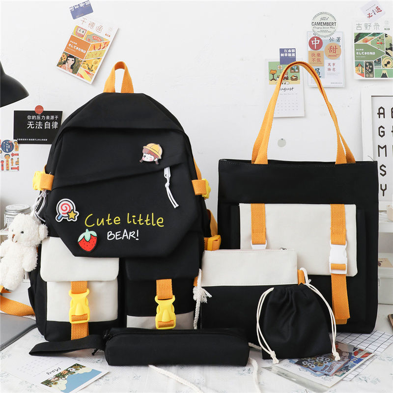 Korean Version Of The Tide Hit Color Harajuku Large-capacity Grade Primary School Bag Five Piece Set