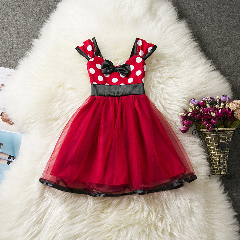 Girls Bow Striped Polka Dot Dress