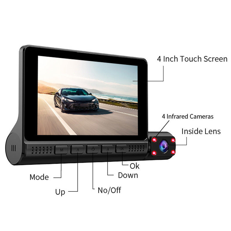 Car 4-inch touch three-record driving recorder 360 HD 1080P night vision