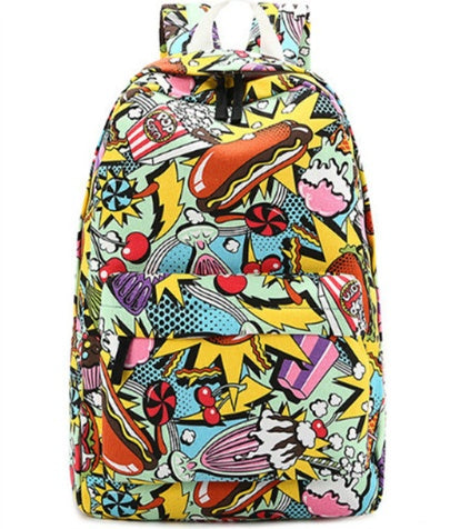 Canvas bag Korean version of the tide Harajuku style graffiti backpack female junior high school student bag male travel backpack computer bag