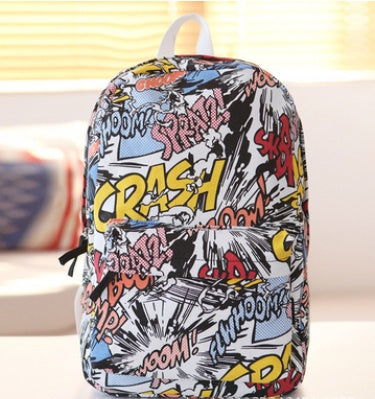 Canvas bag Korean version of the tide Harajuku style graffiti backpack female junior high school student bag male travel backpack computer bag