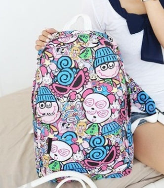 Canvas bag Korean version of the tide Harajuku style graffiti backpack female junior high school student bag male travel backpack computer bag