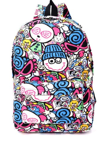 Canvas bag Korean version of the tide Harajuku style graffiti backpack female junior high school student bag male travel backpack computer bag