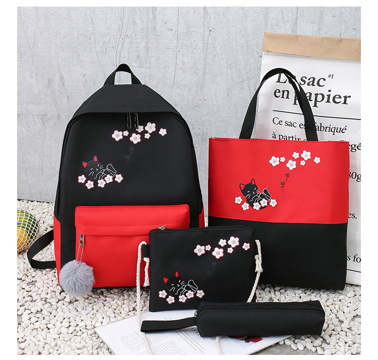 Fashionable Simple Cute Cat Schoolbag Four-piece Set