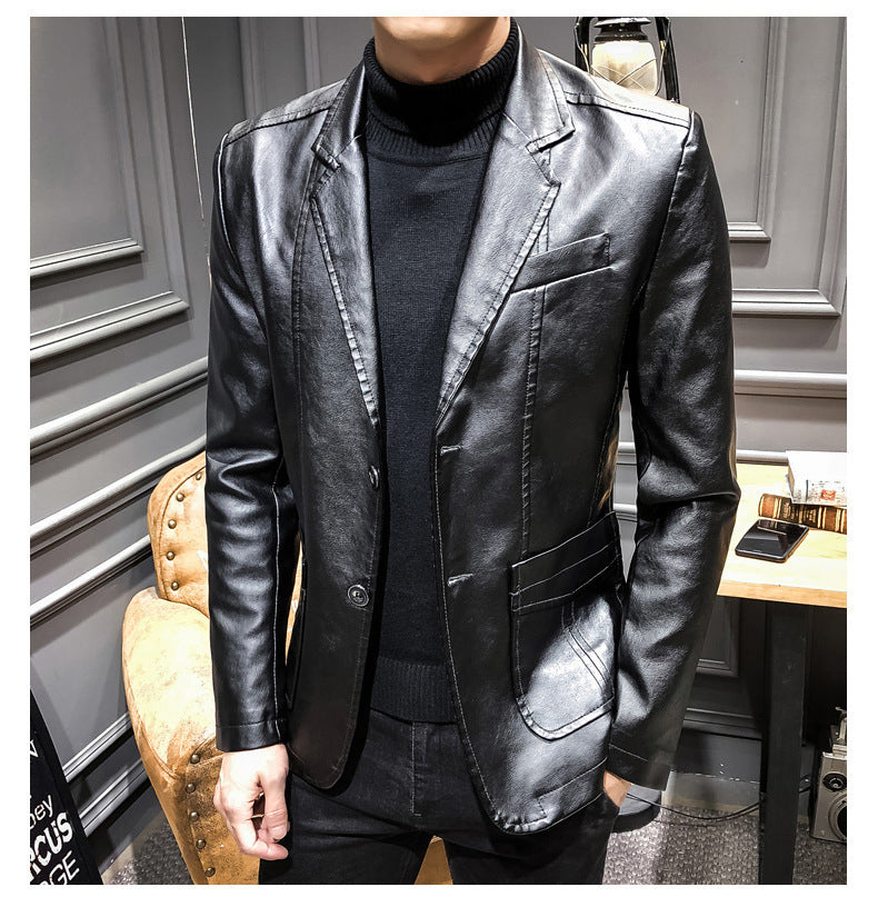 Men's Korean Slim Fashion Suit Leather Jacket