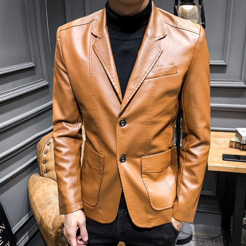 Men's Korean Slim Fashion Suit Leather Jacket