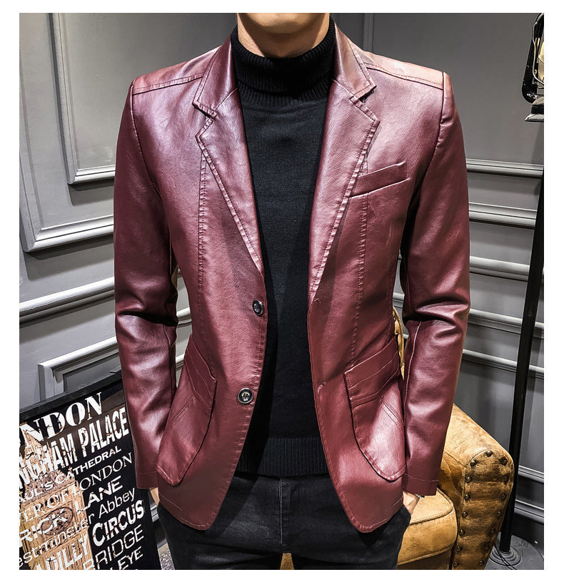 Men's Korean Slim Fashion Suit Leather Jacket