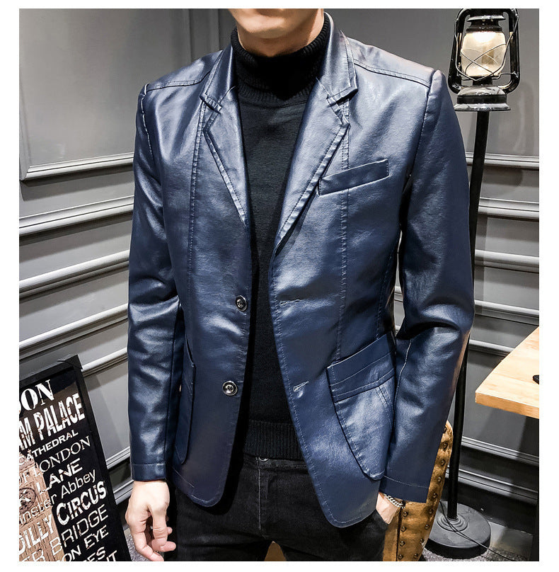 Men's Korean Slim Fashion Suit Leather Jacket