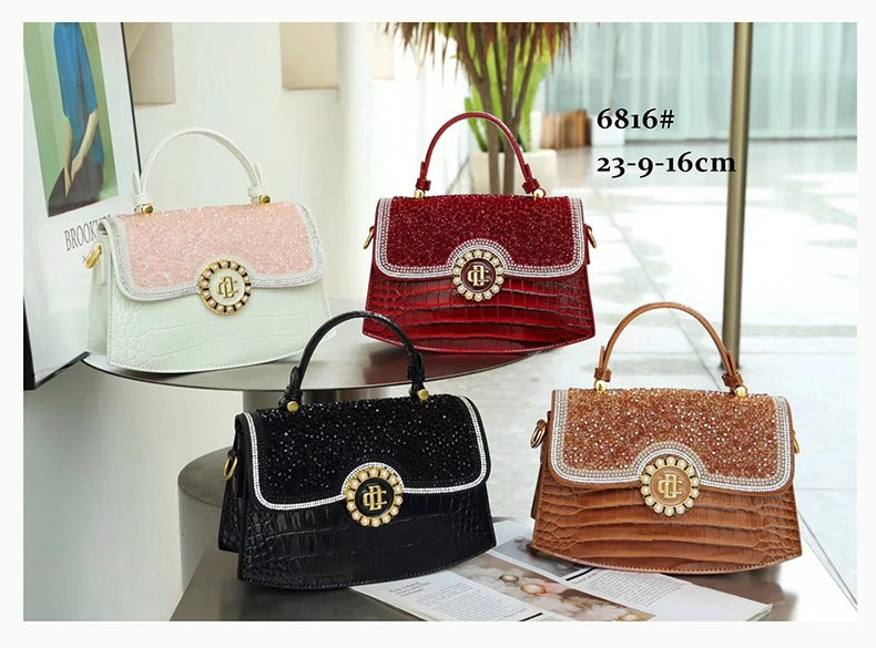 Fashion New Patent Leather Diamond Portable Shoulder Bag