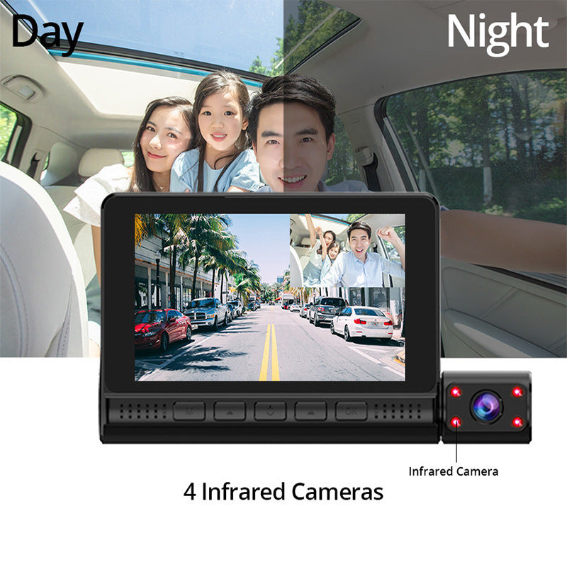 Car 4-inch touch three-record driving recorder 360 HD 1080P night vision