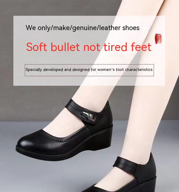 High Quality Soft Bottom Leather Shoes Non-slip Wedge Middle-aged And Elderly Pumps