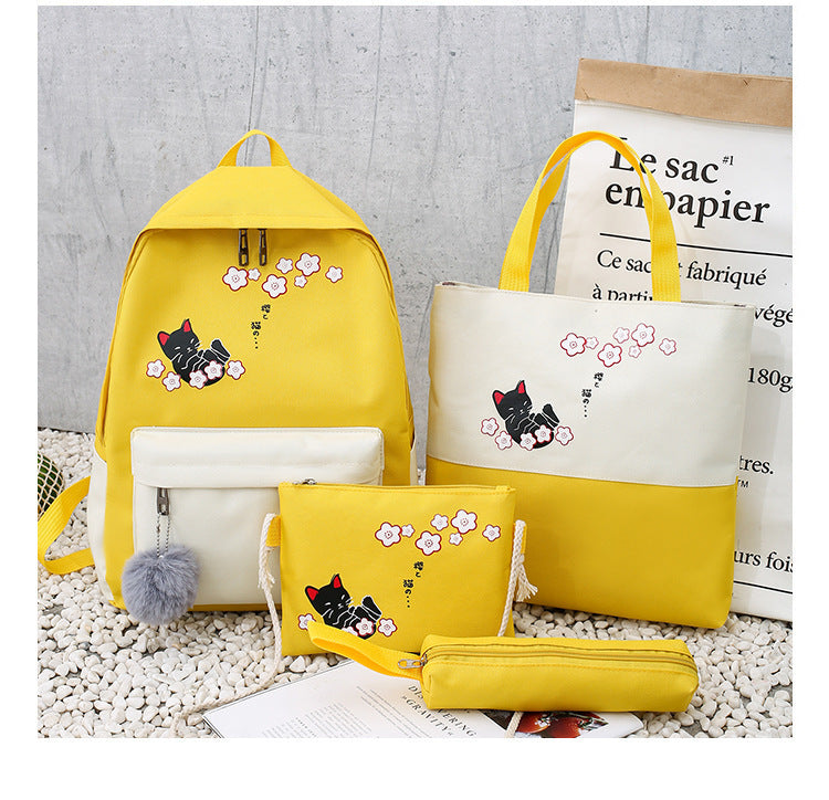 Fashionable Simple Cute Cat Schoolbag Four-piece Set