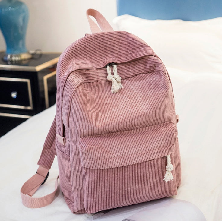 Corduroy Backpack Students Shoulder School Bags