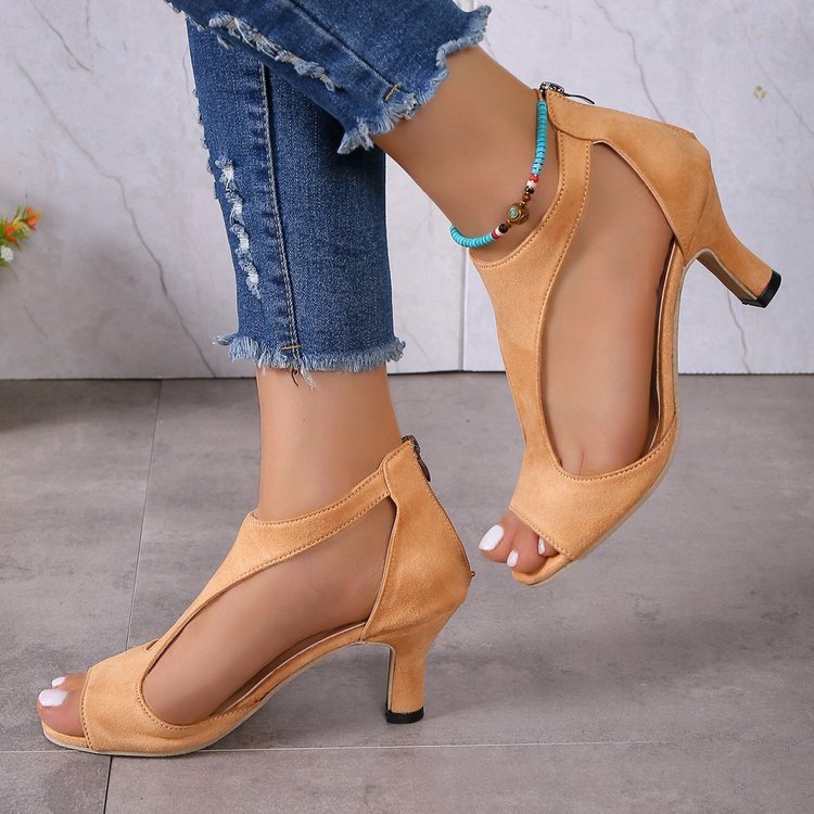 Women's Peep Toe Fashion All-match Back Zipper High Heels