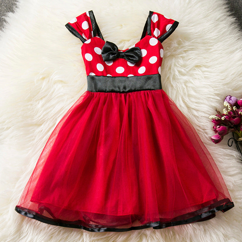 Girls Bow Striped Polka Dot Dress