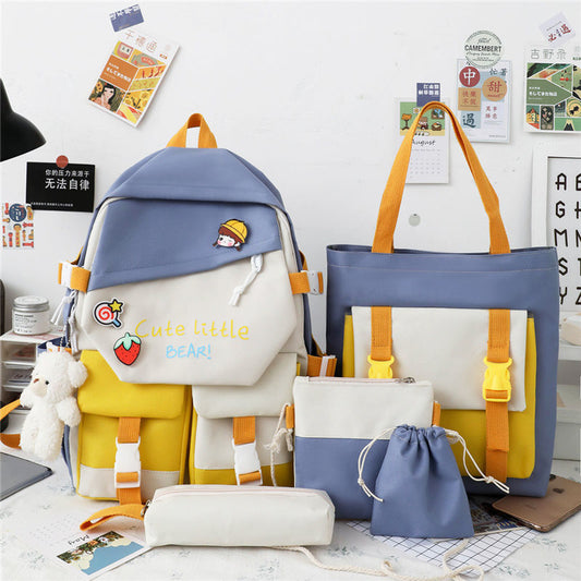 Korean Version Of The Tide Hit Color Harajuku Large-capacity Grade Primary School Bag Five Piece Set