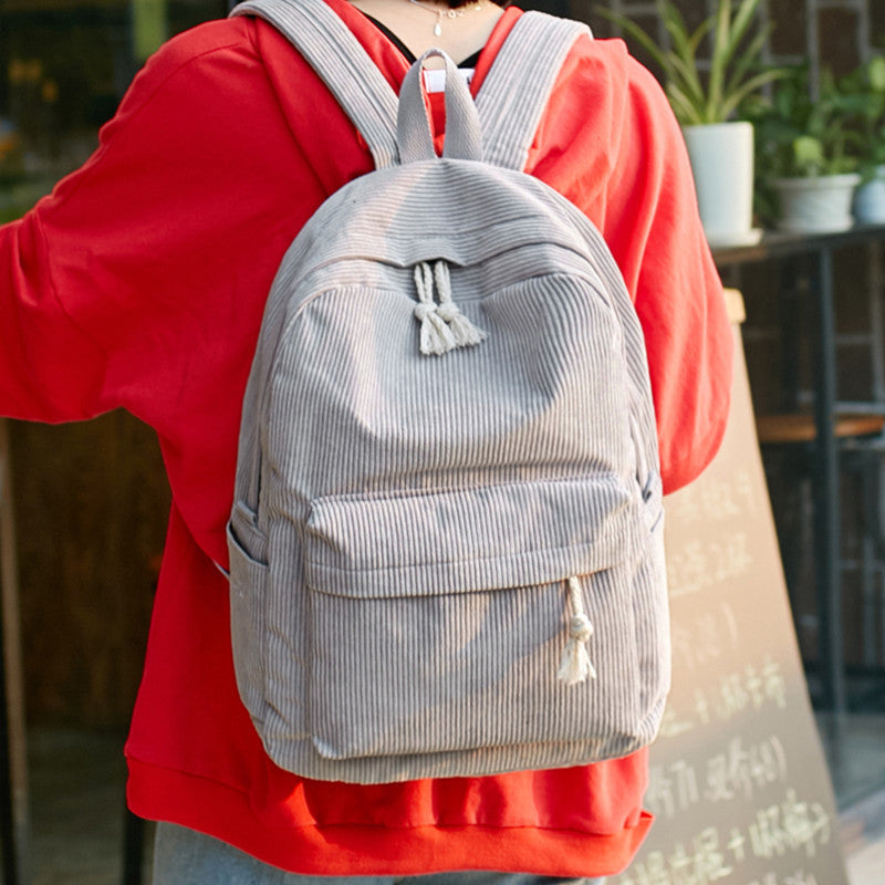 Corduroy Backpack Students Shoulder School Bags