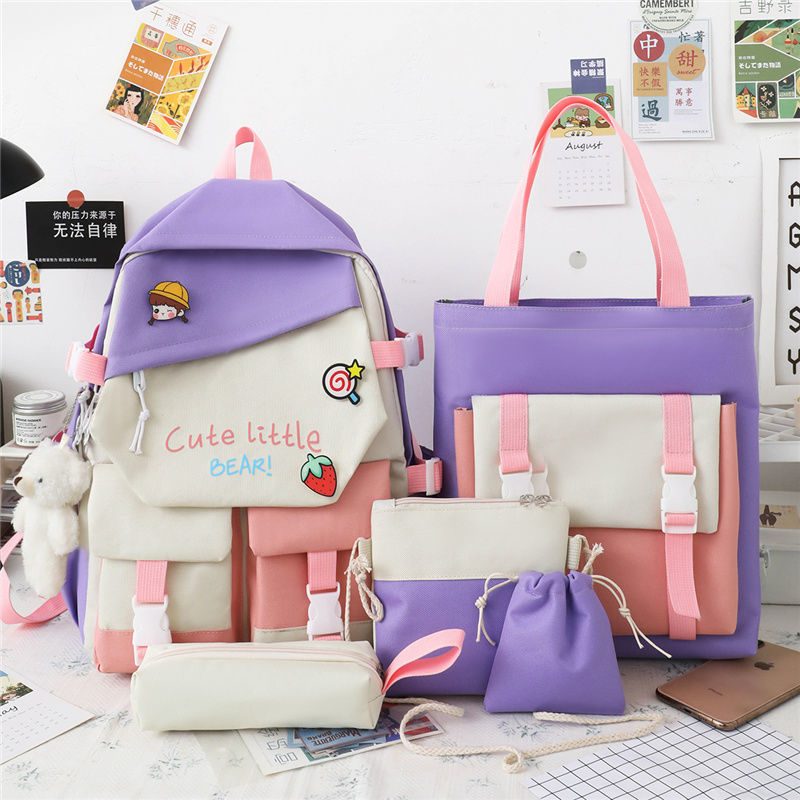 Korean Version Of The Tide Hit Color Harajuku Large-capacity Grade Primary School Bag Five Piece Set