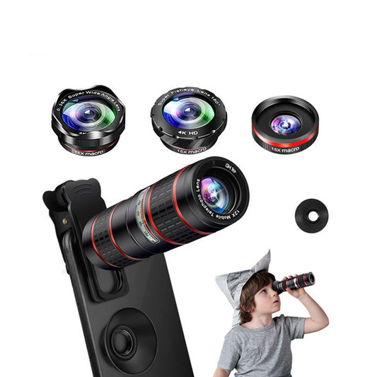 Mobile Phone Lens 12x telephoto Telescope Wide-angle Micro Fisheye 5-in-1 Set