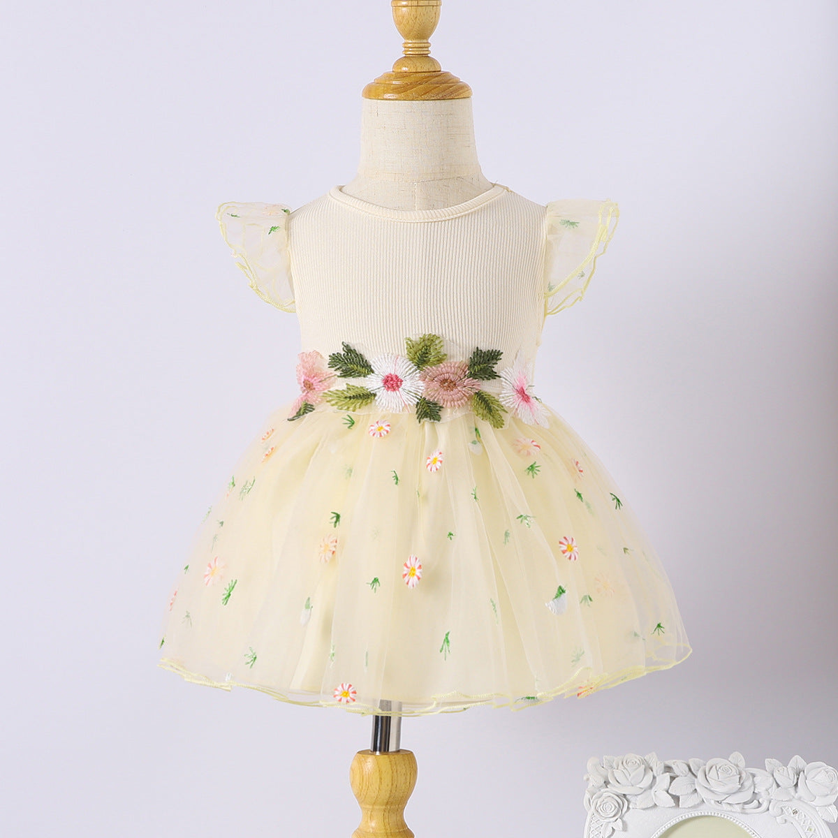 Summer Flower Decorative Mesh Baby Girl Dress