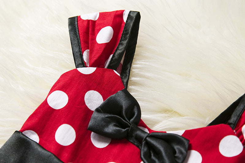 Girls Bow Striped Polka Dot Dress