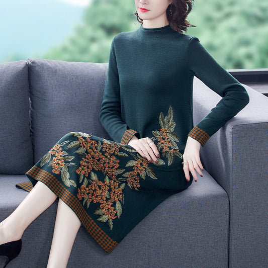 High-end Fashion Embroidered Knitted Dress For Women