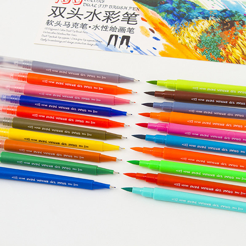 Double-Ended Hook Line Soft-Tip Pen Color Marker Watercolor Pen