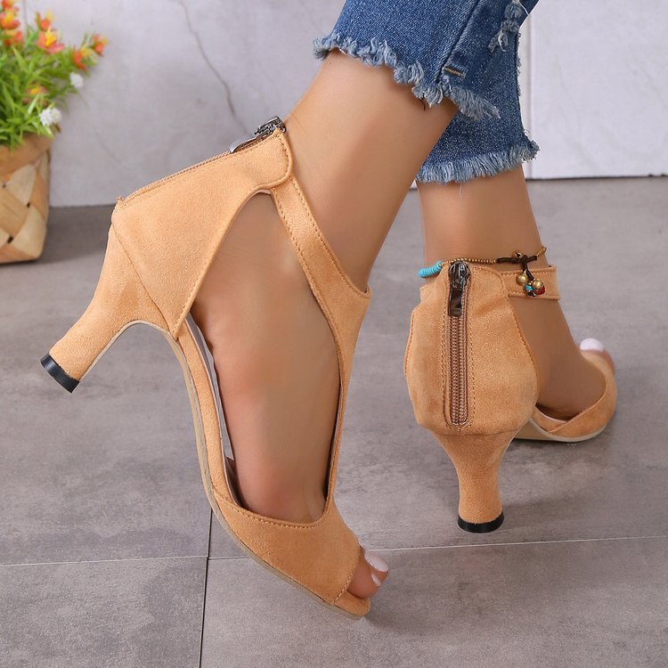 Women's Peep Toe Fashion All-match Back Zipper High Heels