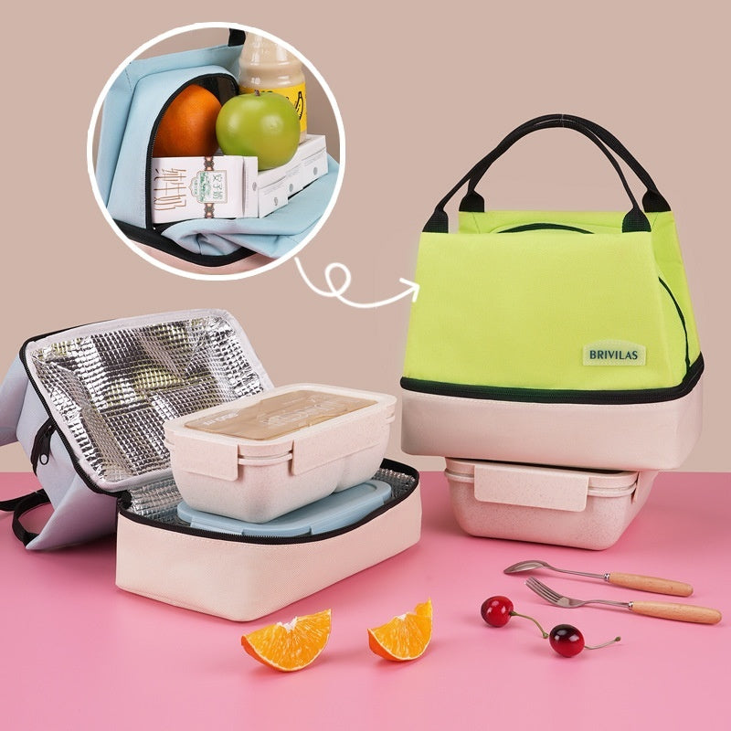 New Dopamine Double-layer Fashion Contrast Color With Rice Meal Ice Pack Out Portable Portable Insulated Bag