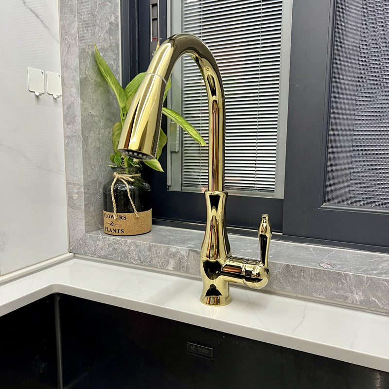 French Retro Pull Faucet Copper Classical Faucet Kitchen Sink Vegetable Basin Creative Hot And Cold Water Head