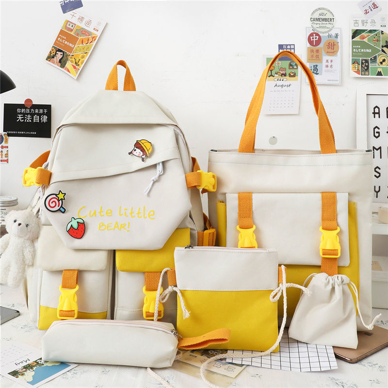 Korean Version Of The Tide Hit Color Harajuku Large-capacity Grade Primary School Bag Five Piece Set