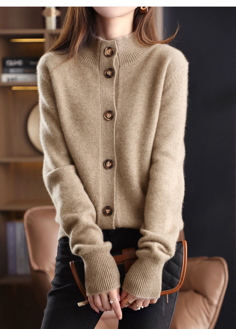 Retro Stand Collar Knitted Cardigan Loose-fitting Short Coat Women's Sweater