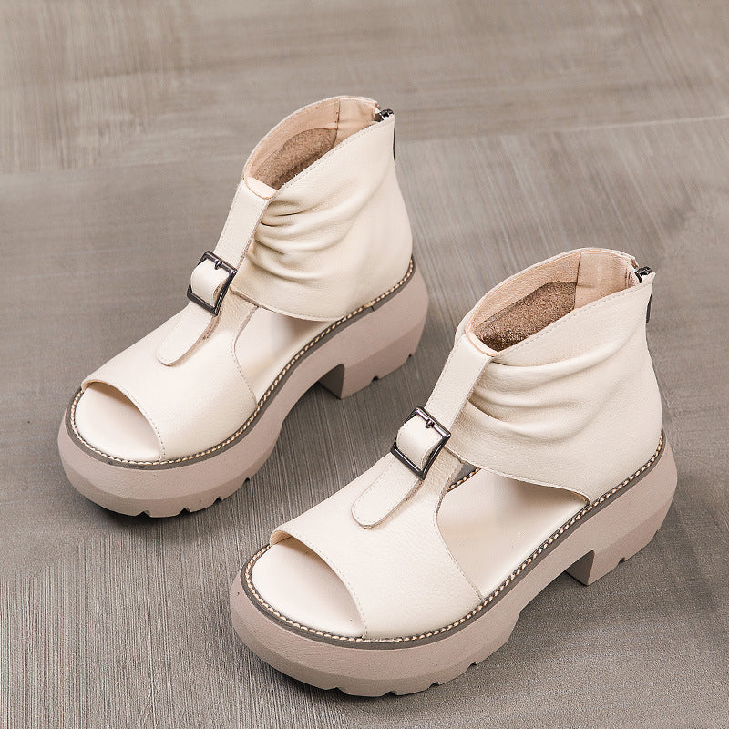 Summer Roman Style Peep Toe Chunky Heel Platform High-top Height Increasing Sandals