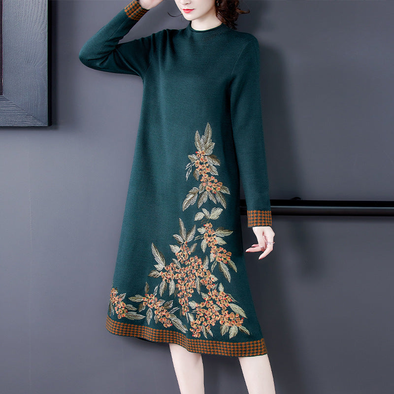 High-end Fashion Embroidered Knitted Dress For Women