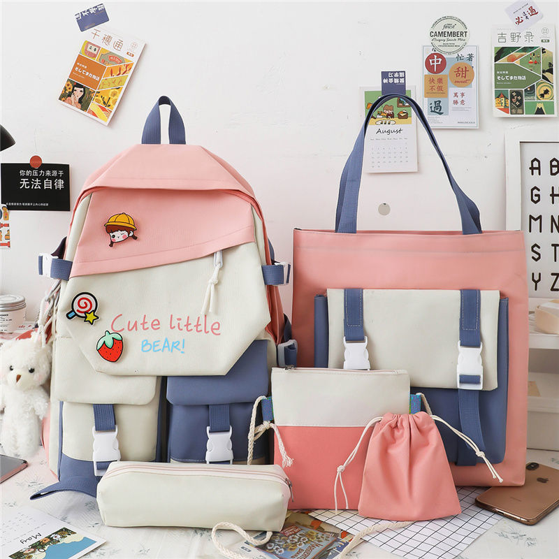 Korean Version Of The Tide Hit Color Harajuku Large-capacity Grade Primary School Bag Five Piece Set