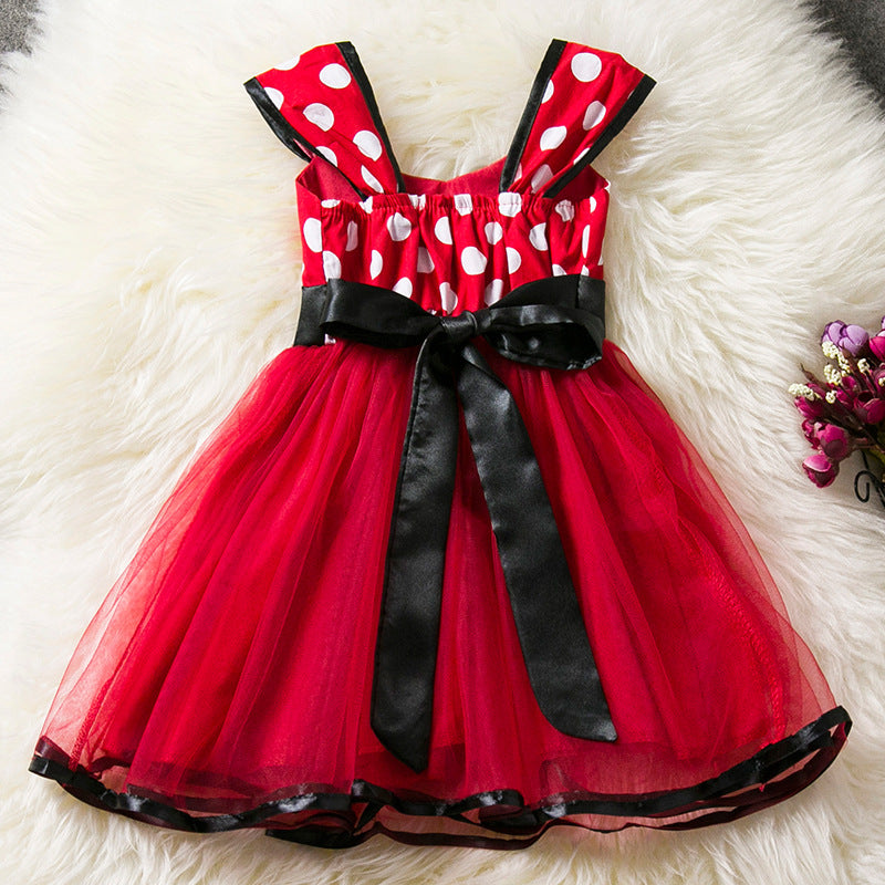 Girls Bow Striped Polka Dot Dress